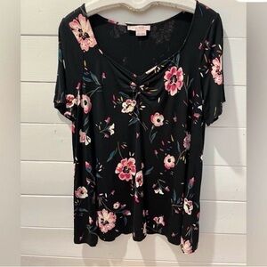 IN EVERY STORY Black Floral Short Sleeve Top Size 1X